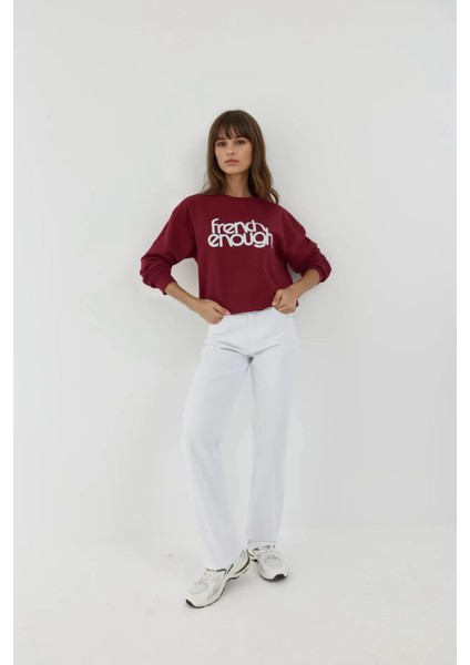 Kadın Baskılı Yuvarlak Yaka Uzun Kollu Sweatshirt Red fırsatları
