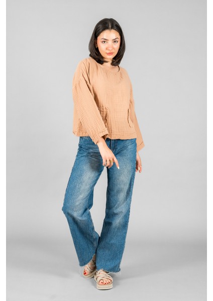 Müslin Kadın Cep Detaylı Uzun Kol Bluz modelleri