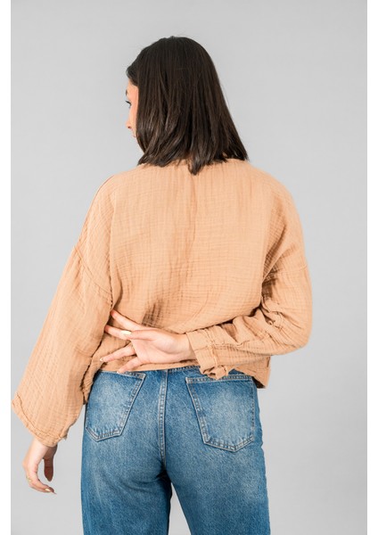 Müslin Kadın Cep Detaylı Uzun Kol Bluz indirimleri