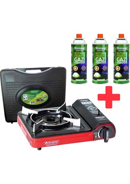 Portatif Kamp Ocağı Kırmızı CK-505 + 3 Orcamp 227 Gram Gaz Kartuşu fiyatları