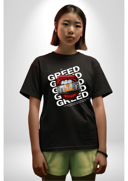 Dudak Dolar Açgözlülük Simgesi Grafik Baskılı Pamuklu Penye Kadın Erkek Siyah Tişört fiyatları