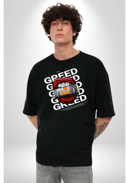 Dudak Dolar Açgözlülük Simgesi Grafik Baskılı Pamuklu Penye Kadın Erkek Siyah Tişört indirimleri