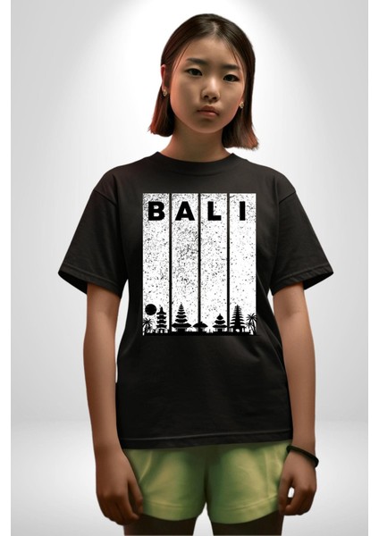 Bali Endonezya Grafik Baskılı Pamuklu Penye Kadın Erkek Siyah Tişört fiyatları