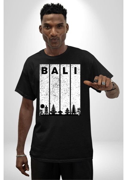 Bali Endonezya Grafik Baskılı Pamuklu Penye Kadın Erkek Siyah Tişört modelleri