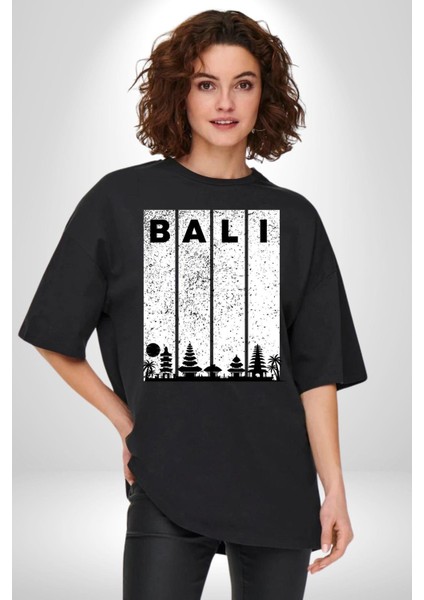 Bali Endonezya Grafik Baskılı Pamuklu Penye Kadın Erkek Siyah Tişört fırsatları