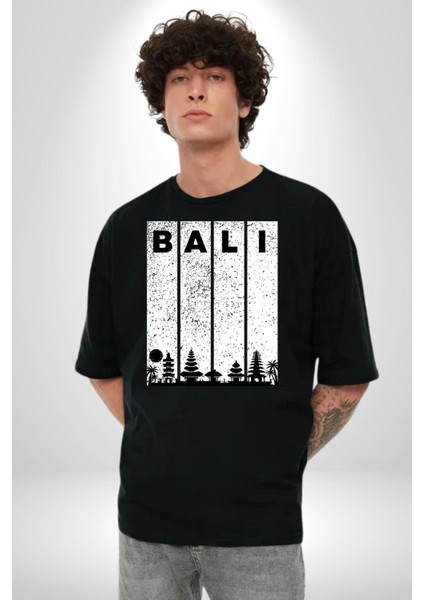Bali Endonezya Grafik Baskılı Pamuklu Penye Kadın Erkek Siyah Tişört indirimleri