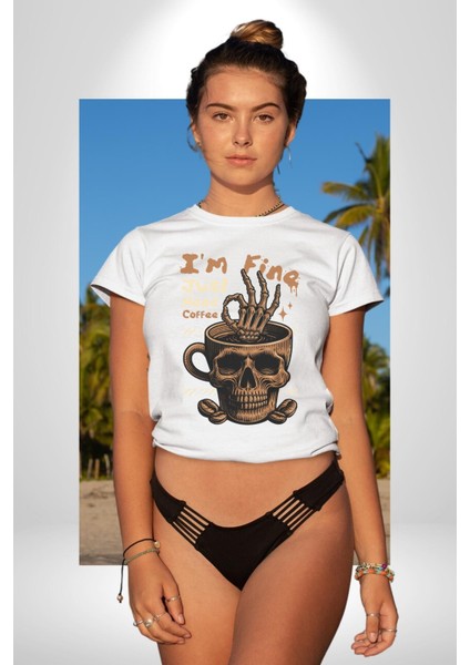 Iskelet Kupa Sadece Iyi Kahveye Ihtiyacım Var Grafik Baskılı Pamuklu Penye Kadın Erkek Beyaz Tişört fiyatları