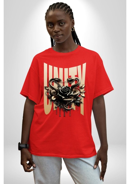 Yapay Zeka Gül Yılan Altın Siyah Gül 3D Grafik Baskılı Pamuklu Penye Kadın Erkek Kırmızı Tişört fiyatları