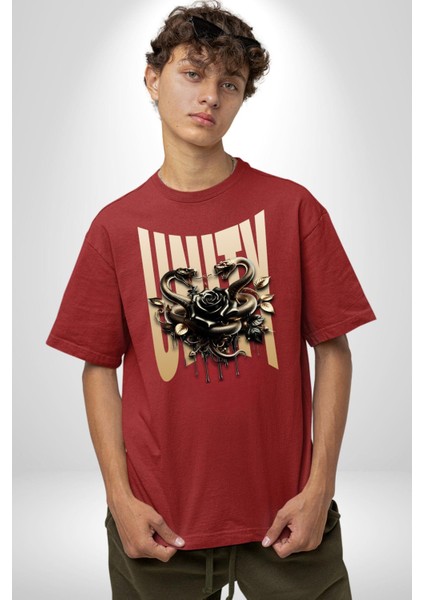 Yapay Zeka Gül Yılan Altın Siyah Gül 3D Grafik Baskılı Pamuklu Penye Kadın Erkek Kırmızı Tişört modelleri