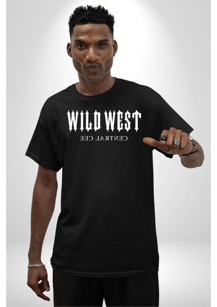Wild West Central Cee Müzik Grafik Baskılı Pamuklu Penye Kadın Erkek Siyah Tişört