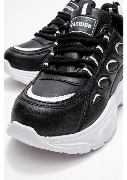 Yan Halka Desenli Kadın Spor Ayakkabı Siyah Beyaz modelleri