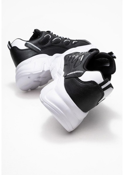 Yan Halka Desenli Kadın Spor Ayakkabı Siyah Beyaz indirimleri