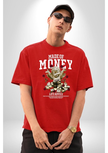 Aşk Meleği Para Kazandım Hayat Tavsiyesi Grafik Baskılı Pamuklu Penye Kadın Erkek Kırmızı Tişört indirimleri