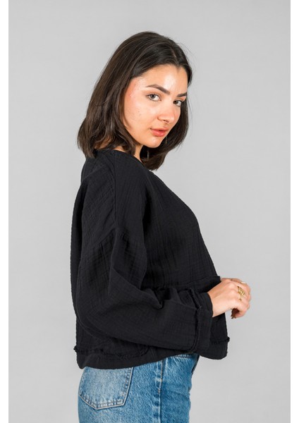 Müslin Kadın Cep Detaylı Uzun Kol Bluz modelleri