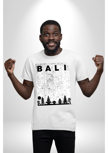 Bali Endonezya Grafik Baskılı Pamuklu Penye Kadın Erkek Beyaz Tişört