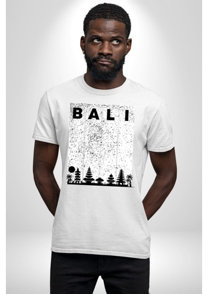 Bali Endonezya Grafik Baskılı Pamuklu Penye Kadın Erkek Beyaz Tişört modelleri