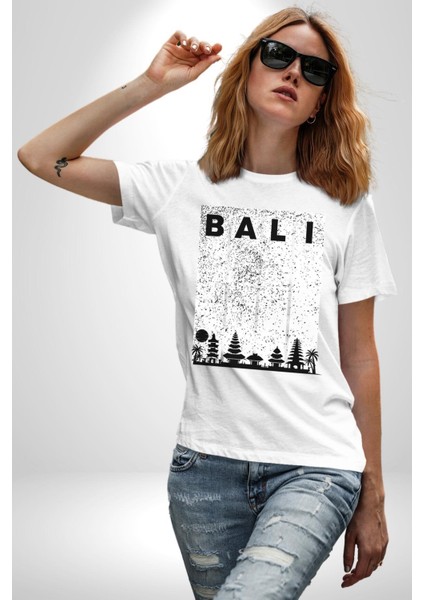 Bali Endonezya Grafik Baskılı Pamuklu Penye Kadın Erkek Beyaz Tişört fırsatları