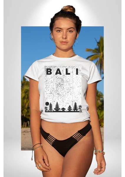 Bali Endonezya Grafik Baskılı Pamuklu Penye Kadın Erkek Beyaz Tişört indirimleri