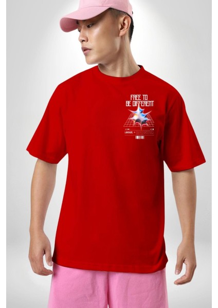 Farklı Olmak Zorundayım Minimal Cep Baskılı Pamuklu Penye Kadın Erkek Kırmızı Tişört fiyatları