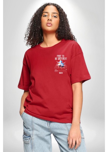 Farklı Olmak Zorundayım Minimal Cep Baskılı Pamuklu Penye Kadın Erkek Kırmızı Tişört indirimleri