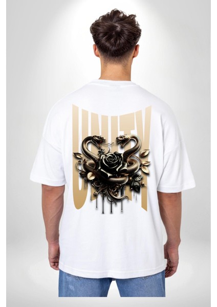 Yapay Zeka Gül Yılan Altın Siyah Gül 3D Minimal Cep Baskılı Pamuklu Penye Kadın Erkek Beyaz Tişört fırsatları