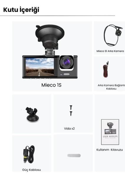 3 Kamerali Arac Guvenlik Kamerasi - 1296P On + Ic + Arka - Wifi - 24S Park Modu - G-Sensor fiyatları