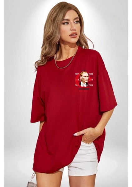 30 Ağustos Zafer Bayramı ve Atatürk Ay Yıldız Minimal Cep Baskılı Pamuklu Penye Kadın Erkek Kırmızı Tişört fırsatları