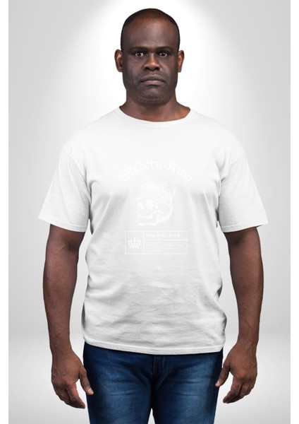 Çağdaş Yüzük Kurukafa Kral Grafik Baskılı Pamuklu Penye Kadın Erkek Beyaz Tişört
