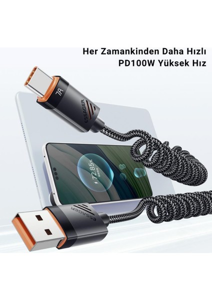 1.2 mt E-Marker Çip Sprial Kablo 100W Usb-A To Usb-C Şarj Kablosu PD100W Type C Şarj Kablosu indirimleri
