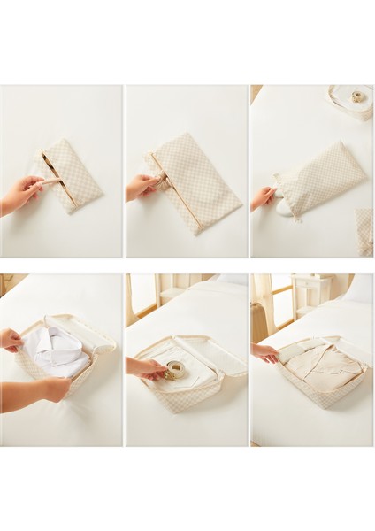 6'lı Yıkanabilir Bej Dama Desen Pamuklu Bavul Içi Düzenleyici Set indirimleri