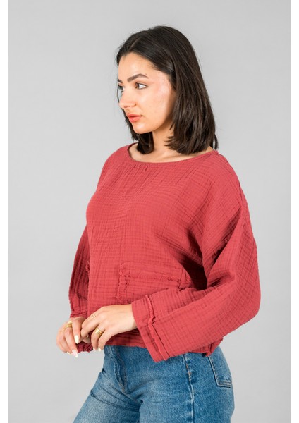 Müslin Kadın Cep Detaylı Uzun Kol Bluz fiyatları