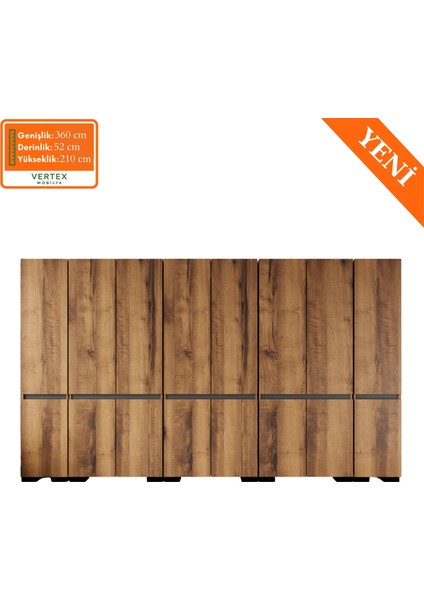 Floransa 16 Kapılı FLR16-IA3 Ceviz- Antrasit Gardırop-Çok Amaçlı Dolap-Yüklük