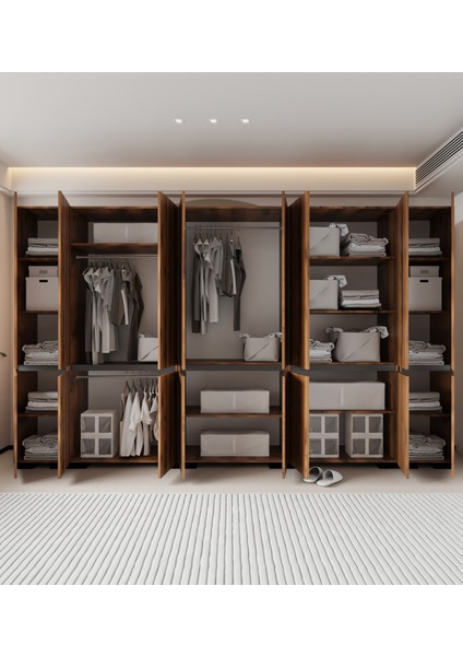 Floransa 16 Kapılı FLR16-IA3 Ceviz- Antrasit Gardırop-Çok Amaçlı Dolap-Yüklük fırsatları