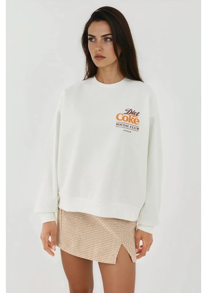 Kadın Baskılı Yuvarlak Yaka Sweatshirt White fiyatları
