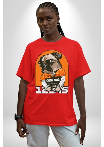 Cool Köpek Hapishane Güneş Gözlük Grafik Baskılı Pamuklu Penye Kadın Erkek Kırmızı Tişört fiyatları