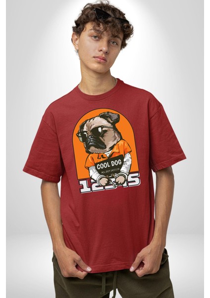 Cool Köpek Hapishane Güneş Gözlük Grafik Baskılı Pamuklu Penye Kadın Erkek Kırmızı Tişört modelleri