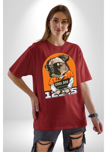 Cool Köpek Hapishane Güneş Gözlük Grafik Baskılı Pamuklu Penye Kadın Erkek Kırmızı Tişört fırsatları