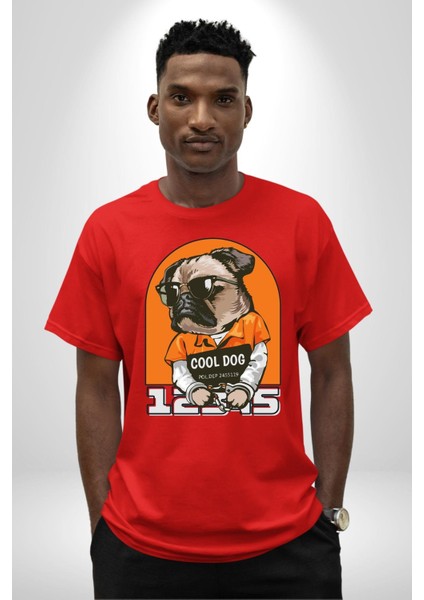 Cool Köpek Hapishane Güneş Gözlük Grafik Baskılı Pamuklu Penye Kadın Erkek Kırmızı Tişört indirimleri