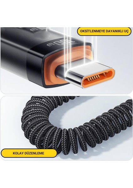 1.8 mt E-Marker Çip Sprial Kablo 100W Usb-C To Usb-C Şarj Kablosu PD100W Type C Şarj Kablosu indirimleri