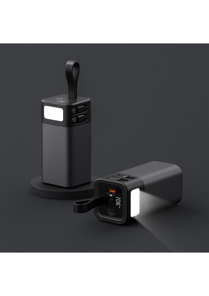 20.000 Mah 65 Watt Hızlı Şarj LED Işıklı Dahili Kablolu Powerbank | Type-C + USB Çıkışlı | Yüksek Kapasiteli Şarj Cihazı
