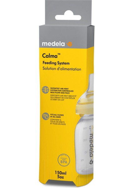 Calma Biberon 150 ml Polipropilen Anne Memesi Benzeri Kolik Önleyici Şeffaf Sarı Kapaklı