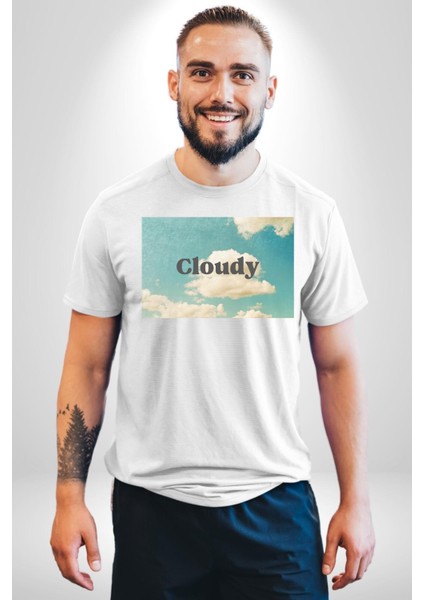 Pisikolojim Bulutlu Grafik Baskılı Pamuklu Penye Kadın Erkek Beyaz Tişört modelleri