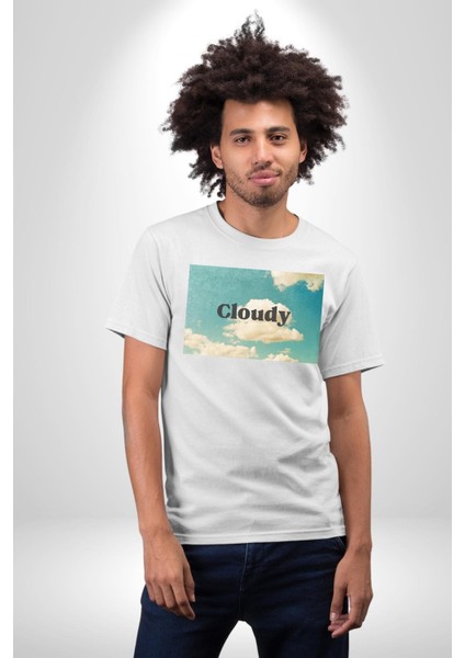 Pisikolojim Bulutlu Grafik Baskılı Pamuklu Penye Kadın Erkek Beyaz Tişört fırsatları