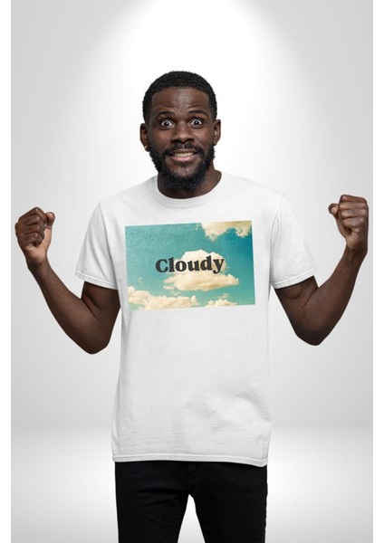 Pisikolojim Bulutlu Grafik Baskılı Pamuklu Penye Kadın Erkek Beyaz Tişört indirimleri