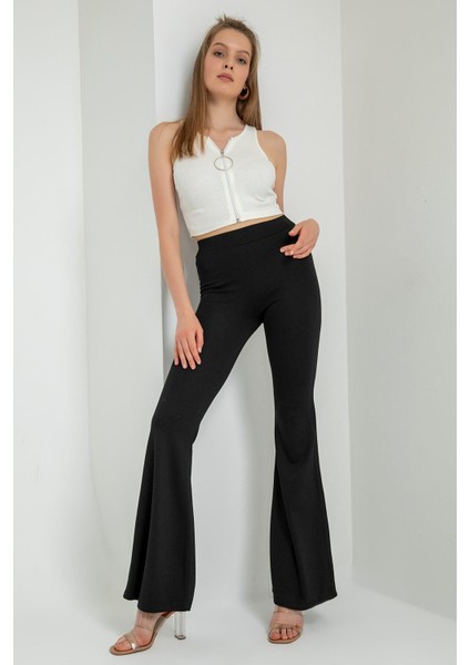 Kadın Siyah Ispanyol Paça Likralı Tayt INCY003-01