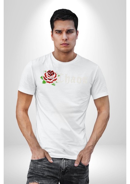 Kırmızı Gül Kaos Grafik Baskılı Pamuklu Penye Kadın Erkek Beyaz Tişört fiyatları