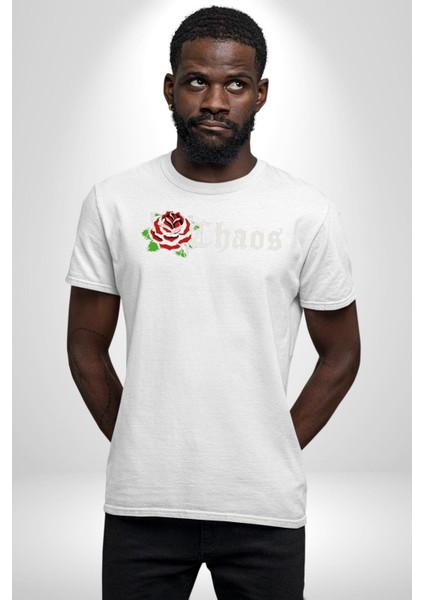 Kırmızı Gül Kaos Grafik Baskılı Pamuklu Penye Kadın Erkek Beyaz Tişört modelleri