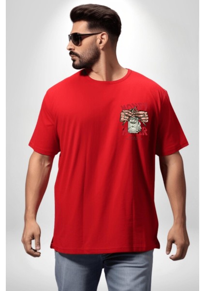 Uyan ve Para Kazanmaya Başla Sokak Style Cep Sırt Baskılı Pamuklu Penye Kadın Erkek Kırmızı Tişört indirimleri