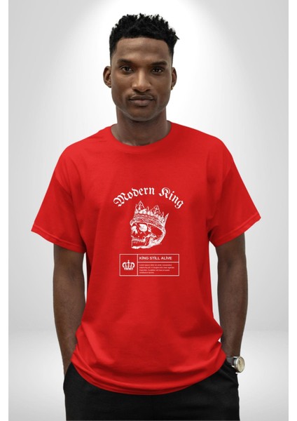 Çağdaş Yüzük Kurukafa Kral Grafik Baskılı Pamuklu Penye Kadın Erkek Kırmızı Tişört fiyatları