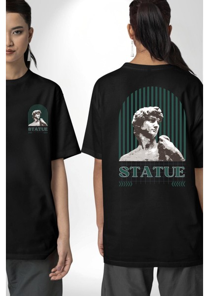 Statü Davut Heykeli Cep Sırt Baskılı Pamuklu Penye Kadın Erkek Siyah Tişört fırsatları